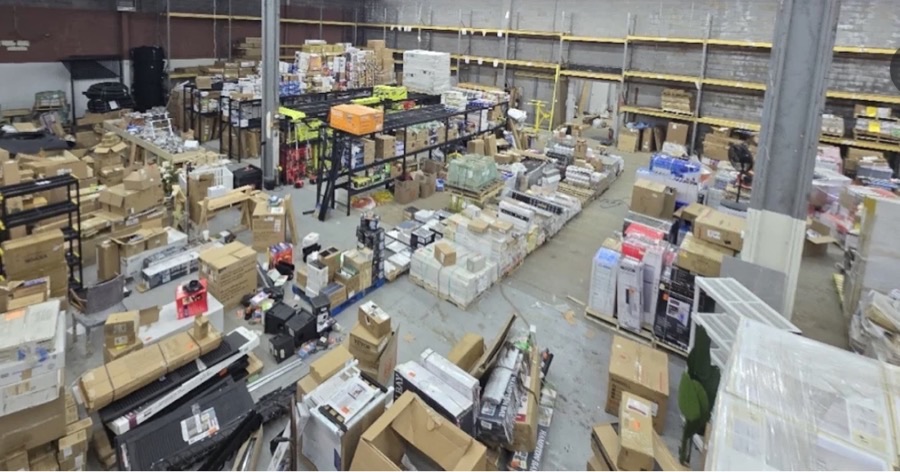 ABC Home Outlet warehouse aerial view showing lighting and fixture inventory